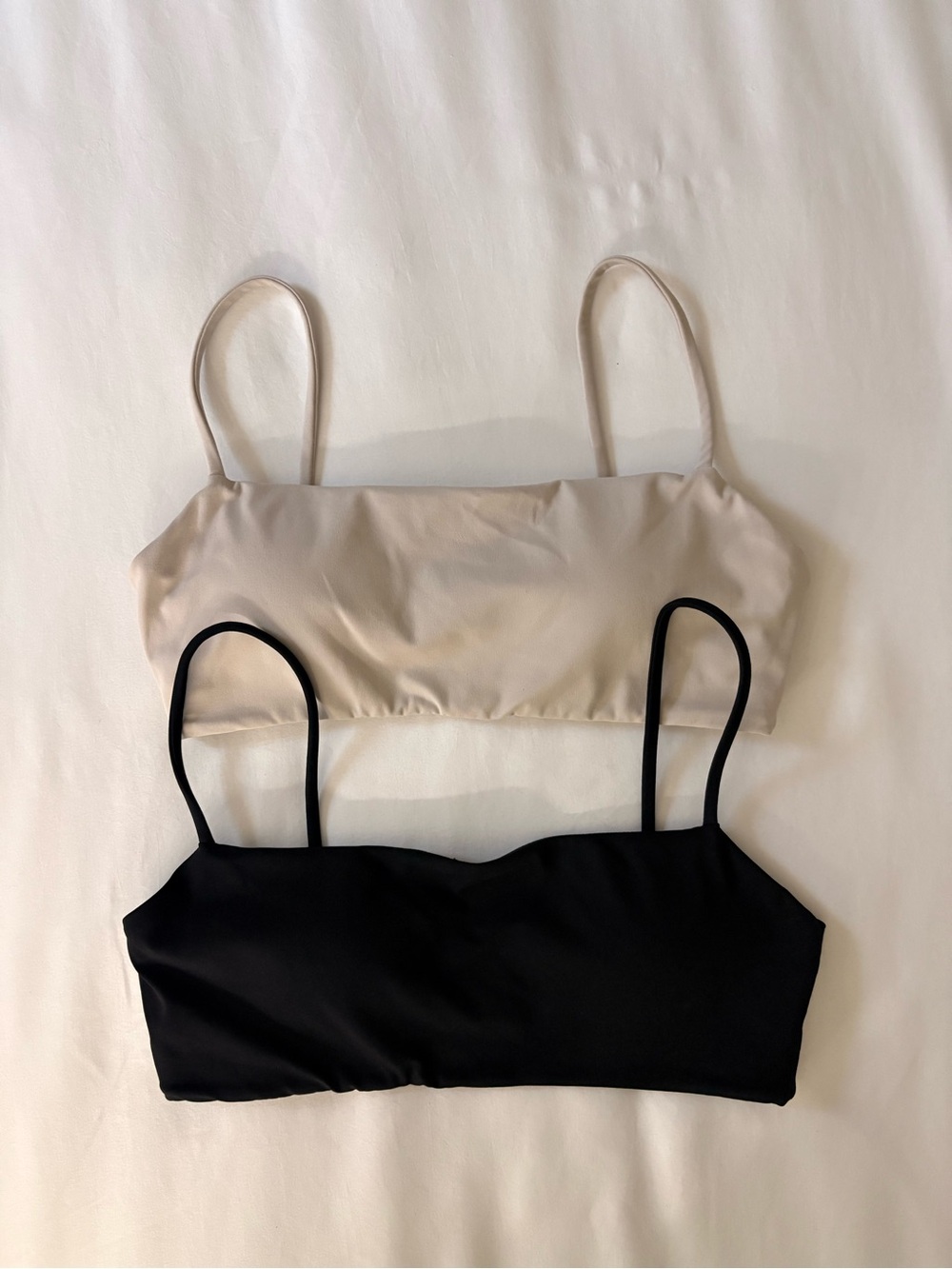Amazon Women’s Double Pack Spaghetti Strap Sports Bras in Beige and Black